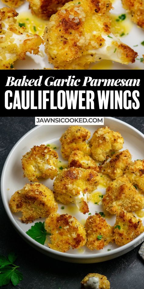 Cauliflower Wings Recipes Baked, Garlic Parmesan Cauliflower Wings, Califlower Wings, Cauliflower Wings Recipes, Cauliflower Wings Baked, Breaded Cauliflower Recipes, Healthy Wings, Vegetarian Wings, Garlic Parmesan Cauliflower