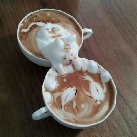 Stepping up the "simpple" art of drawing in milk foam and coffee, here comes 3d arts..Japanese Barista #coffee #latte #foam Makes 3D Latte Art Arte Del Cappuccino, Kaffe Humor, Foam Art, Coffee Latte Art, Irish Coffee, Coffee Latte, Latte Art, Kefir, Coffee Love