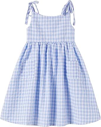 Rysly Girls Cotton-Linen Sleeveless Dress with Shoulder Straps and Pockets Toddler Girls Sundress Football Dress, Boho Sundress, Sleeveless Denim Dress, Sleeveless Linen Dress, Girls Sundress, Kids Frocks Design, Easy Dress, Girls Casual Dresses, Casual Party Dresses