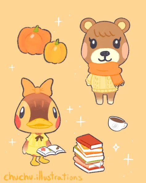 Acnh Maple Leaf Design, Fall Kawaii Art, Maple Acnh, Maple Animal Crossing, Acnh Fanart, Acnh Villagers, Fall Illustration, Cute Gaming, Maple Story