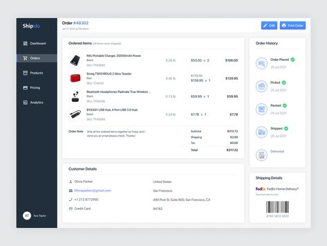 Inventory Management App, Order Details by Simin Nikmanesh on Dribbble Inventory Management Templates, Dashboard Design Template, Software Ui Design, Dashboard App, Order Management System, Sales Dashboard, Dashboard Interface, Inventory Management Software, App Design Layout