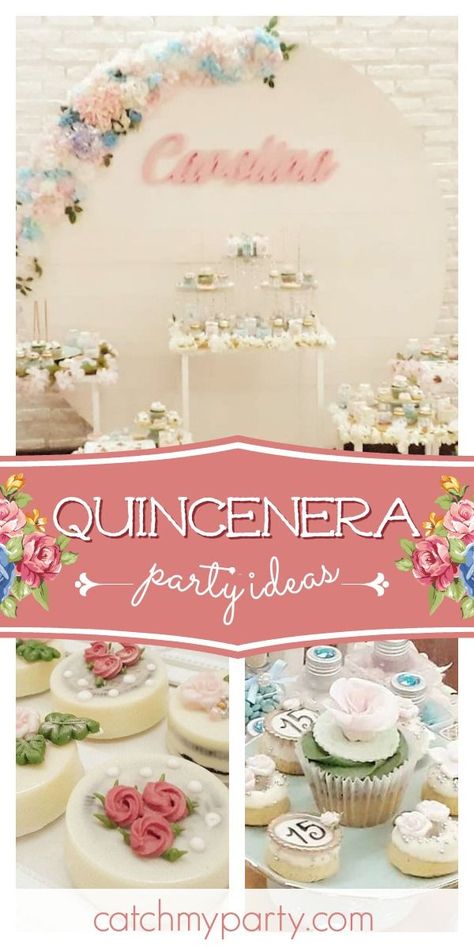 Sweet 15 Party Ideas Quinceanera Dessert Tables, Dessert Ideas For Quinceañera, Desserts For A Quinceanera, Snack Table Ideas Party Quince, Quince Desert Table Ideas Mexican, Rustic Quinceanera, Party Cake Table, Teen Girl Birthday, Quinceanera Cakes