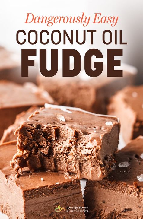 Easy Coconut Oil Fudge is fast and requires no baking. Five simple ingredients mix real cocao powder with coconut oil to make a no bake chocolate fudge. Coconut oil is good for the metabolism and is used here for a Paleo and Keto friendly dessert. //OnDietandHealth.com Recipes Using Coconut Oil, Health Sweets, Chocolate With Coconut Oil, Coconut Oil Fudge, Kids Dinners, Mediterranean Vegan, Paleo Candy, Healthy Fudge, Funky Food