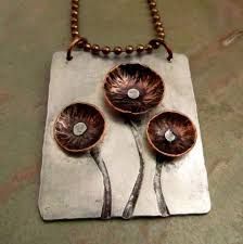 Rivet Jewelry, Copper Flowers, Mixed Metal Necklace, Copper Jewellery, Aluminum Jewelry, Metalwork Jewelry, Metalsmithing Jewelry, Metal Clay Jewelry, Mixed Metal Jewelry