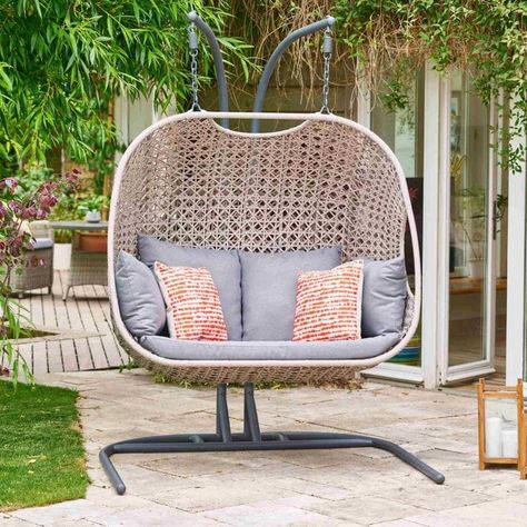 Relax in style this summer with the gorgeous Oslo Double Egg Chair from LG Outdoor. Combining premium materials with a modern design, this Egg Chair is the ideal addition to any garden, and provides the perfect excuse to lounge in the garden any time. The chair is finished in LG's Everope® PE Weave, which is UV resistant, waterproof, and maintenance free.  LG's innovative Eden cushion is included with this Egg Chair. The all-weather eco-friendly cushion is UV resistant and water repellent. Swinging Egg Chair, Garden Swing Seat, Hanging Egg Chair, Garden Swing, Grey Gardens, Contemporary Classic, Grey Colour, Grey Chair, Egg Chair