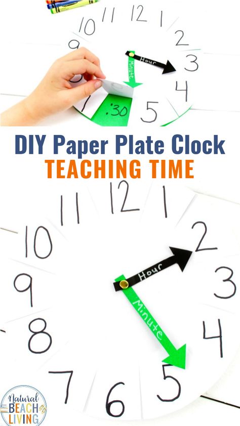 How to Teach Telling Time DIY Paper Clock Activity, Use this learning clock to help teach your kids to tell time. It perfect for easy hands on Teaching Time Activities, Telling Time Activities and Fun Ways to Teach Time #teach #crafts #firstgrade #diy Diy 1st Grade Learning Activities, Fun Learning Activities For 1st Grade, How To Teach Time To Kids, 1st Grade Learning Activities, Teaching Time Activities, Teach Telling Time, Learning Time Clock, Clock Activity, Telling Time Activities