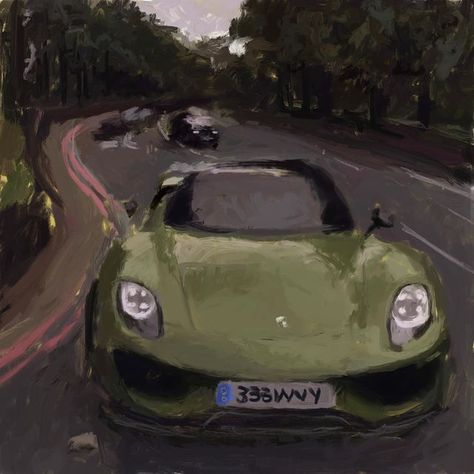 ✰✮𝕸𝕵★☆ on Instagram: "Porsche 918 🖼️💚🌳❤️‍🔥🧃 • • • • • #918 #wavy #art #artist #procreate #digitalart #digitalillustration #photoshopart #paint #digitalpaint #gouache #porsche #draw" Acrylic Inspo Art, Paintings Of Cars On Canvas, Porsche Painting Art, Porsche Painting Canvas, Car Painting Ideas, Car Art Painting, Art Inspo Painting, Porsche Illustration, Porsche Drawing