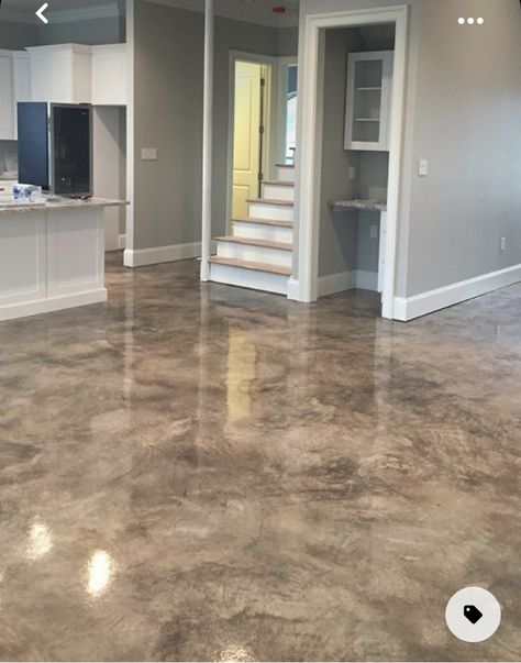 Flooring For Concrete Floors, Concrete Floor Remodel, Stain Concrete Basement Floor, Painted Concrete Flooring Ideas, Stained Concrete Floors Interior, Concrete Floor Painting Ideas, Interior Design With Concrete Floors, Wood Looking Epoxy Floor, Shop House Concrete Floor