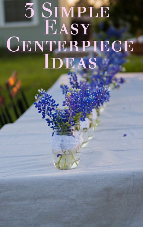 3 centerpiece ideas Simple Outdoor Centerpieces, Backyard Centerpiece Ideas, Blue Simple Centerpieces, Texas Centerpiece Ideas, Bluebonnet Centerpiece, Easy Centerpieces For Party Simple, Texas Themed Table Centerpieces, Texas Decorating Ideas, Cheap Centerpieces Wedding Budget-bride.shop