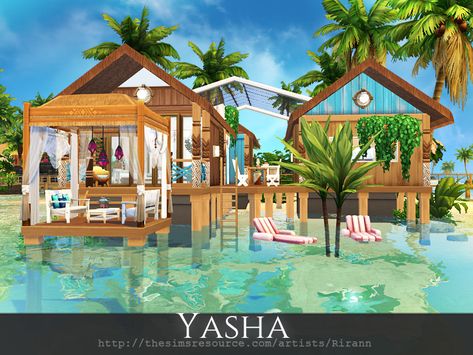 Yasha is a cosy beach retreat for a small sim family.  Found in TSR Category 'Sims 4 Residential Lots' Sims 4 Island Living House, Sims 4 Beach House, Sims Design, Lotes The Sims 4, The Sims 4 Lots, Die Sims 4, Sims Builds, Sims 4 House Plans, Sims 4 House Building