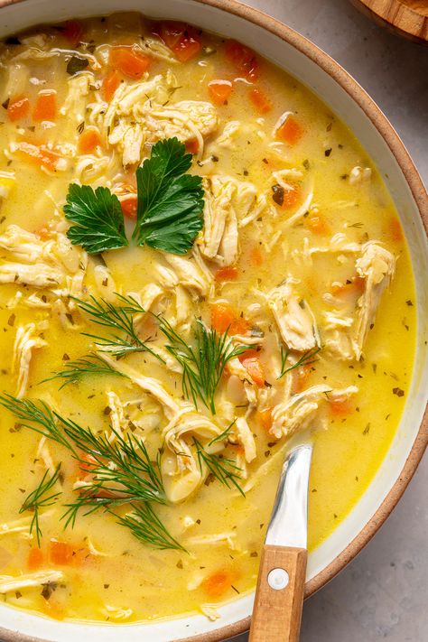 Greek-Style Lemon Chicken Soup - Brocc Your Body Ambitious Kitchen Soup Recipes, Nutrient Dense Chicken Soup, Lemon Chicken Noodle Soup Recipe, Noodleless Chicken Soup, Soup With Chicken Bone Broth, Lemon Chicken Potato Soup, Lemon Turmeric Chicken Soup, Health Chicken Noodle Soup, Delicious Chicken Soup Recipes