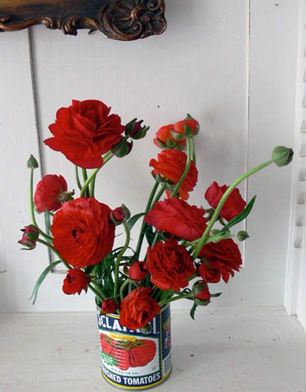 Tin can / Red Ranunculus Cozy Beds, Flowers In Jars, Canning Tomatoes, Hair Flowers, Home Tours, Handmade Clothing, Flower Arranging, City Guides, Deco Floral