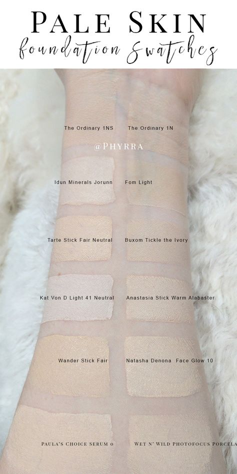 Goth Cosmetics, Porcelain Skin Makeup, Ordinary Foundation, The Ordinary Foundation, Foundation For Pale Skin, Porcelain Foundation, Concealer Swatches, Ordinary Serum, Pale Foundation