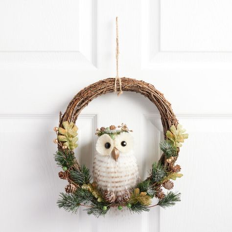 Vine Wreath With Faux Fur Queen Owl - World Market Ring Wreath, Owl Wreaths, Christmas Wreaths & Garlands, Vine Wreath, Glitter Dust, Wreaths And Garlands, Paper Flowers Craft, Wreaths & Garlands, Holiday Decor Christmas