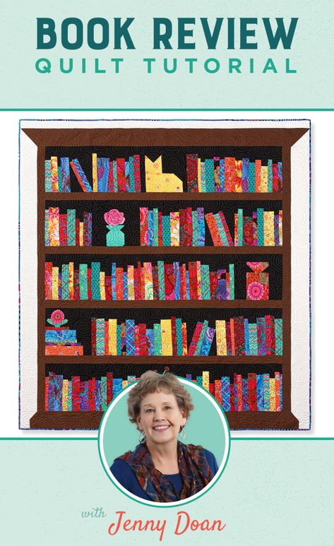 Save this Free, Easy Book Review Quilt Tutorial! Jenny Doan demonstrates how to make a gorgeous bookcase quilt using 10 inch squares of precut fabric (layer cake). Bookcase Quilts, Library Quilt, Bookshelf Quilt, Bookcase Quilt, Missouri Star Quilt Company Tutorials, Missouri Star Quilt Tutorials, Missouri Quilt, Quilt Pattern Book, Make A Book