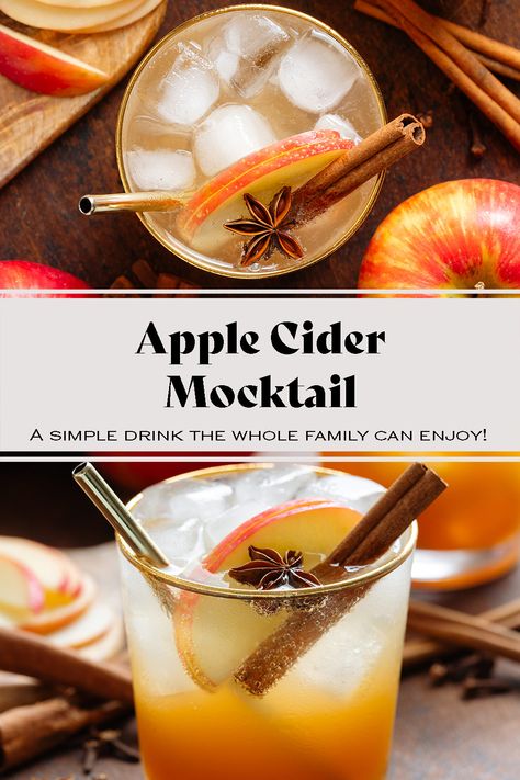 Virgin Apple Cider Cocktail, Mocktail Apple Cider, Apple Cider Mule Mocktail, Cider Mocktail Ideas, Easy Fall Mocktail Recipe, Fall Batch Drinks, Thanksgiving Mocktail Recipe Easy, Simple Winter Cocktails, Mocktail Recipe Winter