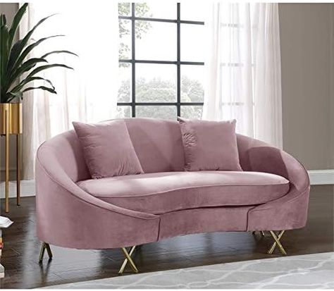 Curved Loveseat, Pink Loveseat, Contemporary Loveseat, Velvet Loveseat, Pink Sofa, Premium Sofa, Meridian Furniture, Curved Sofa, Contemporary Sofa