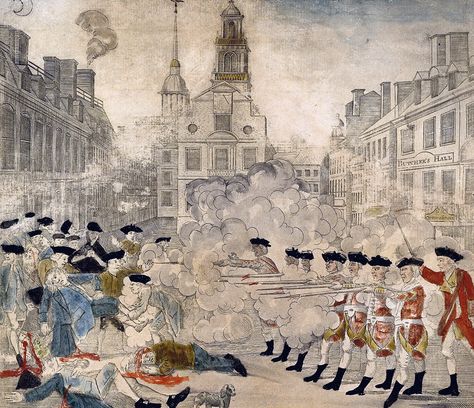 Engraving depicting the Boston Massacre, printed and sold by Paul Revere in 1770. Source: Library of Congress Crispus Attucks, Boston Tea, John Adams, American Colonies, Paul Revere, British Soldier, Historical Society, American History, New England