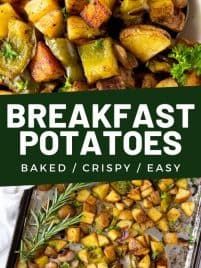 Crispy Breakfast Potatoes - Spoonful of Flavor Roasted Breakfast Potatoes, Crispy Breakfast Potatoes, Erin Lives Whole, Potatoes In The Oven, Potatoes Crispy, Potato Breakfast Recipes, Breakfast Sides Dishes, Breakfast Sides, Baked Veggies