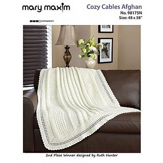 This afghan designed by Ruth Hunter will have you wrapping yourself in bold, comfy cables. Cable Afghan, Motifs Afghans, Mary Maxim, Easy Crochet Blanket, Crochet Cable, Yarn For Sale, Knitted Afghans, Afghan Patterns, Afghan Pattern