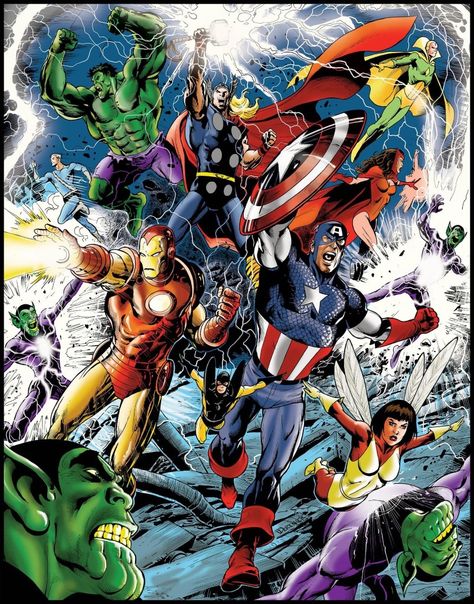 Skrulls Marvel, Avengers Comic Art, Classic Avengers, Comic Pics, Diy Arcade, Avengers Earth's Mightiest Heroes, America Wallpaper, Marvel Retro, Thunder God