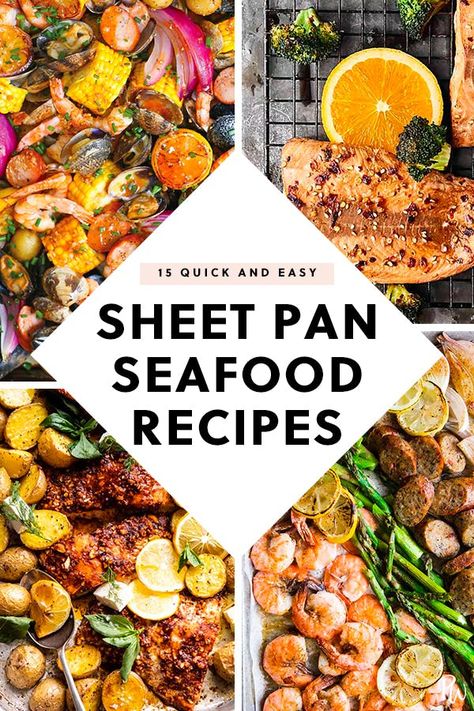 Seafood Sheet Pan, Sheet Pan Food, Seafood Recipes For Dinner, Seafood Dinner Recipes, Quick Seafood Recipes, Recipes Seafood, Sheet Pan Dinners Recipes, Healthiest Seafood, Easy Seafood