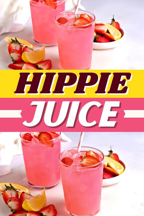 Simply put, Hippie Juice is gorgeous. Luckily, between the sweet watermelon vodka, tropical coconut rum, and pink lemonade, it tastes as good as it looks! Hippy Juice Recipe, Pink Jungle Juice, Hippie Juice Recipe Gallon, Hippie Juice Recipe, Giggle Juice Recipe, Hippy Juice, Hippie Juice, Malibu Rum Drinks, Coconut Rum Drinks