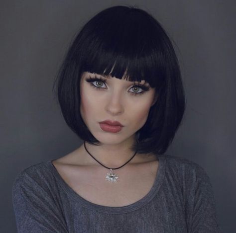 Black bob with fringe-very nice                                                                                                                                                                                 More Heavy Bangs, Bob With Fringe, Black Bob Hairstyles, Short Haircuts With Bangs, Short Black Hair, Chic Short Haircuts, Black Bob, Bob Hairstyles With Bangs, Classic Bob