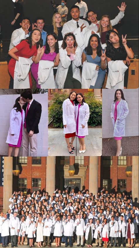 White Lab Coat Aesthetic, White Coat Outfit Medical, White Coat Ceremony Dress, White Coat Medical, Pose Collage, White Coat Ceremony Outfit, White Coat Outfit, Medicine School, Ceremony Outfit