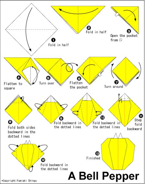 Origami Bell Pepper Origami Vegetables, Food Origami, Origami Animals Easy, Origami Food, Origami Instructions For Kids, Origami For Kids, Origami Sheets, Easy Origami Flower, Easy Origami For Kids