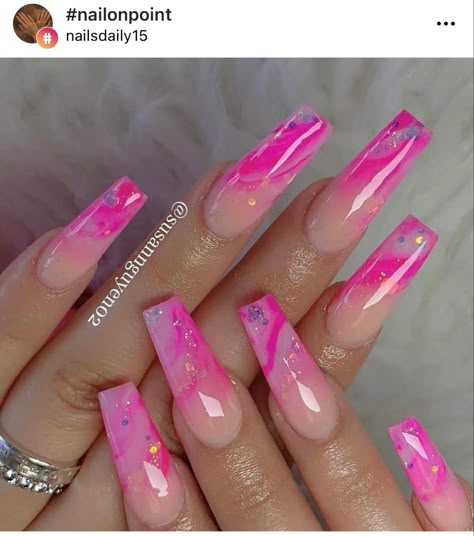 Hot Pink Glitter Marble Hot Pink Marble Acrylic Nails, Bright Pink Marble Nails, Neon Pink Marble Nails, Hot Pink Nails With Design Glitter, Hot Pink Acrylics, Hot Pink Marble Nails, Hot Pink Nails With Glitter, Neon Pink Nails With Glitter, Hot Pink Prom Nails