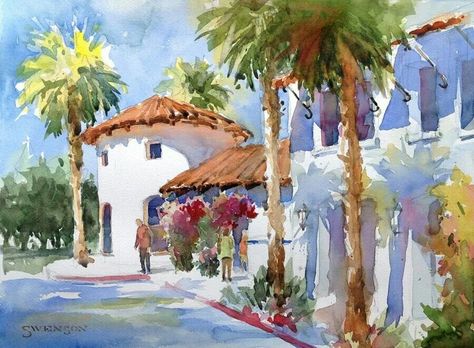 La Quinta Palm Dessert, Composition Practice, Morocco Watercolor Paintings, Brenda Swenson, Palm Springs Watercolor, Utah Watercolor, Joshua Tree Watercolor Paintings, Desert Cities, Watercolor Inn And Resort