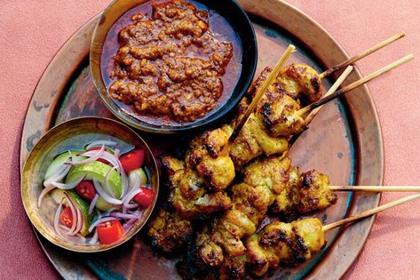 Grilled Chicken Satay Skewers - House & Home Grilled Chicken Satay, Thai Appetizer, Satay Skewers, Chicken Satay Skewers, Tom Yum Soup, Fresh Turmeric, Chicken Satay, Thai Dishes, Recipes To Try