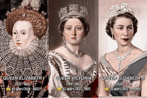 Elizabeth I, Victoria, and Elizabeth II British Royal Aesthetic, Queen Elizabeth Photos, Royal Family History, Elizabeth Queen, Queen Victoria Prince Albert, Royal Family Trees, Royal Crown Jewels, Royal Family Pictures, God Save The Queen