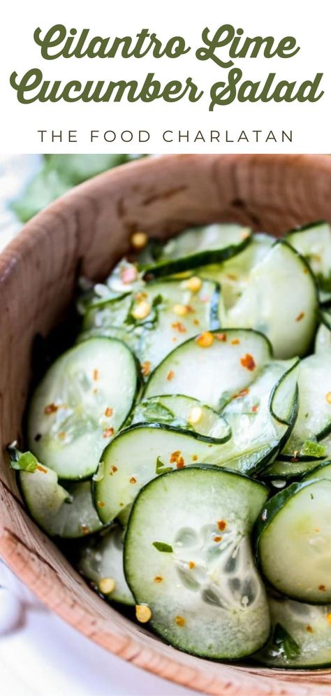 Try this refreshing cucumber salad recipe! Perfect for a summer side dish, it's filled with fresh cucumbers, zesty lime, and aromatic cilantro. Easy to prepare and full of flavor, this salad is great for a Mexican-styled meal! Healthy Recipes With Cilantro, Bar Taco Cucumber Salad, Cold Mexican Salad, Sides With Mexican Food, South American Vegetable Side Dishes, Salads With Cilantro, Cucumber Lime Salad, Non Traditional Salads, Fresh Summer Side Dishes