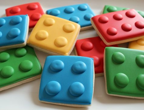 Easy Lego Cookies Lego Cookies, Boy Birthday Party Themes, Themed Cookies, Lego Cake, Edible Crafts, Lego Birthday Party, Lego Birthday, Lego Bricks, Lego Party