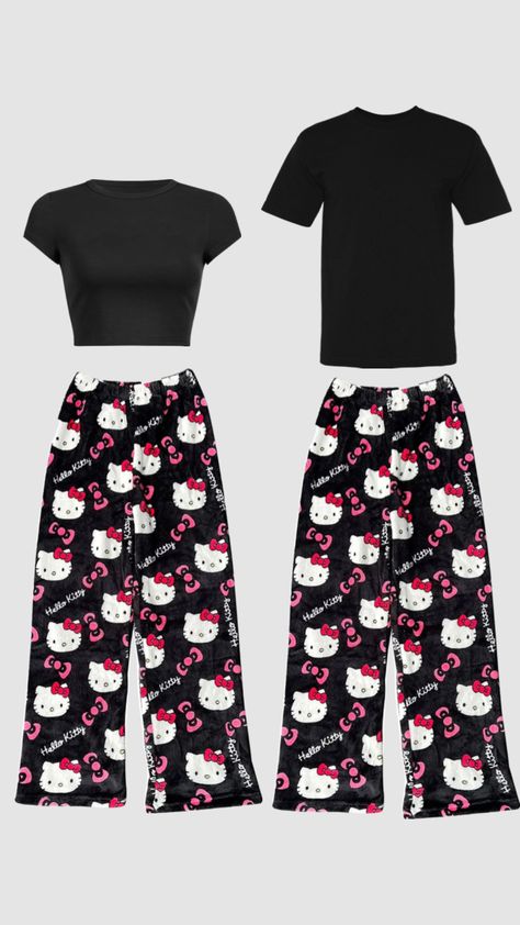 Couple Clothes Matching Outfits, Pj Outfit, Bff Matching Outfits, Couple Matching Outfits, Matching Outfits Best Friend, Couple Pajamas, Hello Kitty Clothes, Latina Fashion Outfits, Matching Sets Outfit