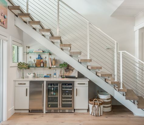 Contemporary Loft Design, Bar Under Stairs, Michelle Miller, Waterfall Island Kitchen, Wet Bar Designs, Home Wet Bar, Rustic Sideboard, Cape Cod Style House, Staircase Remodel