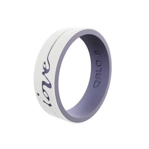 PRICES MAY VARY. Comfort, Flexibility & Style: The QALO Strata Silicone Wedding Bands are intricately designed for flexibility and style. The Strata rubber rings for women provide extreme comfort and feature a smooth finish that reduces friction and catching with other materials. Featuring two layers of contrasting silicone and an engraved pattern all throughout, the Strata silicone ring takes shape in a dynamic, two-tone design maintaining a breathable fit. Durable Material & Design: Our High q Silicone Rings Wedding Bands, Rubber Wedding Band, Rose Gold Engagement Ring Set, Silicone Wedding Ring, Silicone Wedding Band, Lilac White, Silicone Wedding Rings, Black Gold Jewelry, Silicone Ring