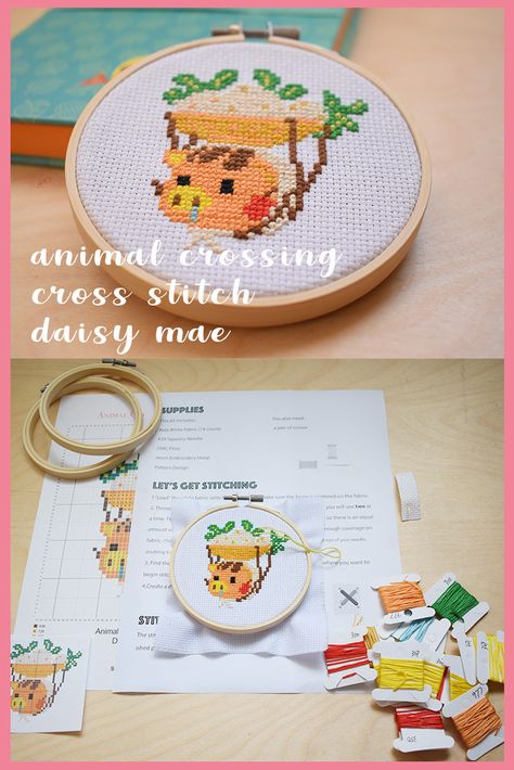 Cross Stitch Patterns Animal Crossing, Acnh Embroidery, Daisy Mae Animal Crossing, Animal Crossing Crafts, Animal Crossing Embroidery, Animal Crossing Cross Stitch, Animal Crossing Crochet, Acnh Diy, Diy Craft Gifts