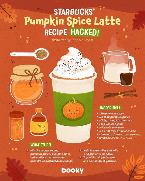 Starbucks Pumpkin Spice Latte Recipe, Pumpkin Pie Latte Recipe, Pumpkin Spice Latte Starbucks, Fall Coffee Recipes, Pumpkin Drink, Pumpkin Spice Latte Recipe, Homemade Recipe Books, Starbucks Pumpkin Spice Latte, Pumpkin Drinks