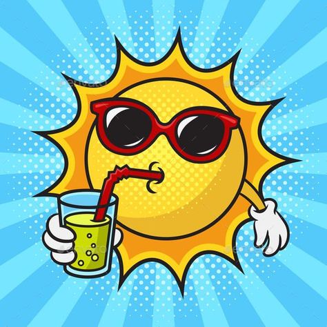 Cartoon Sun in Sunglasses Drinking Cool Drink Sun With Sunglasses Drawing, Drink Art Illustration, Drinking Cartoon, Sunglasses Cartoon, Cartoon Sunglasses, Sun Cartoon, Beer Cartoon, Sunglasses Art, Retro Vector Illustration