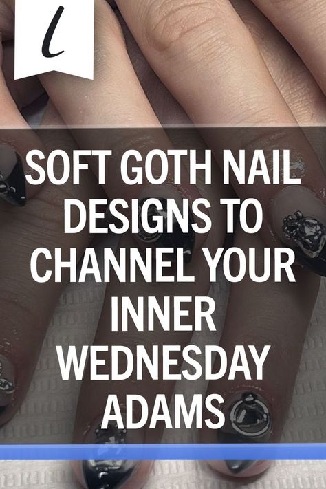 Everything Wednesday Addams is trending on TikTok, and your heart feels full of woe and mayhem. #softgoth #nailideas #gothnails Wednesday Addams Nails Ideas, Soft Goth Nails, Wednesday Inspired Nails, Addams Nails, Wednesday Addams Nails, Goth Nail Designs, Wednesday Nails, Soft Goth, Wednesday Adams