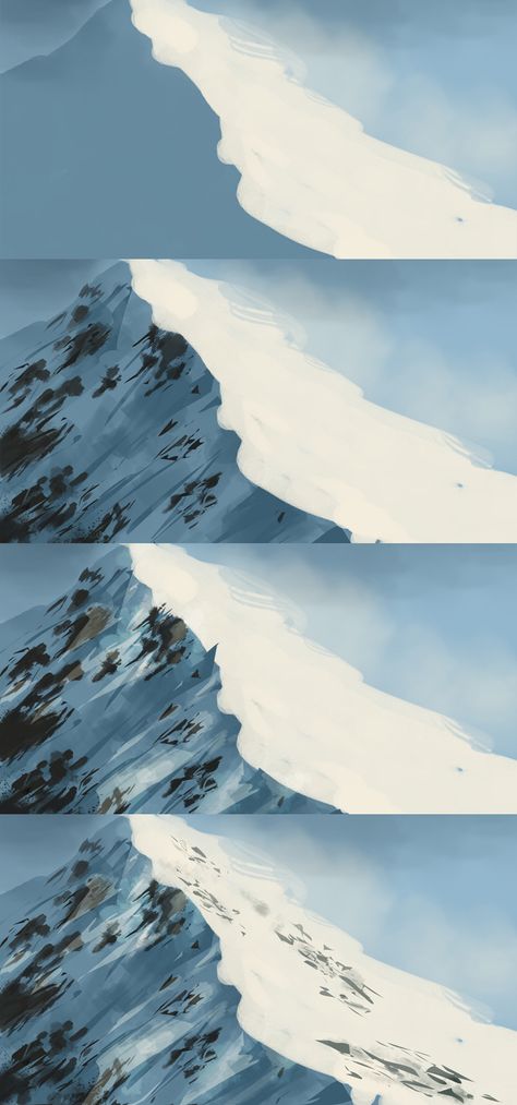 Mountain Drawing Digital, Paint Snowy Mountains, How To Digitally Paint Landscapes, Fog Tutorial Drawing, Simple Digital Sketch, Mountain Painting Reference, Snow On Mountains Painting, Snow Digital Painting, How To Draw Snowy Landscape