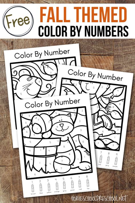 Color By Numbers Kindergarten, Math For Prek Free Printables, Graphing For Kindergarten Free, Fall Tree Worksheet, Fall Color By Number Kindergarten, Color By Number For Preschool, Color By Number Fall Worksheets, Fall Theme Kindergarten Activities, November Color By Number