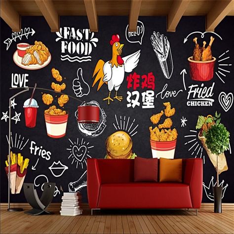 Blackboard hand drawn fried chicken burger catering gourmet fast food fries background wall professional production wallpaper mu - AliExpress Mobile Fries Background, Chicken Restaurant Logos, Food Fries, Fried Chicken Restaurant, Chicken Wallpaper, Fried Chicken Burger, Small Restaurant Design, Fast Chicken Recipes, Cheap Wallpaper