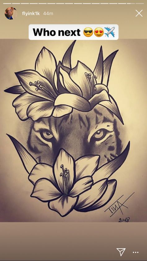 Kunst Tattoos, Tiger Drawing, Men Tattoos, Tattoo Zeichnungen, Flowers Drawing, Best Flowers, Flower Drawing Design, Drawing Flowers, Lily Tattoo