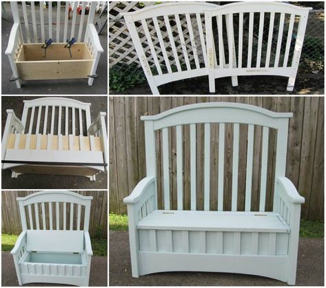 Are you about to replace your bed or have already changed it and don’t know what to deal with it? Now you can convert it into a bench for your garden with this tutorial. All you need to do is to disassemble the bed. Using the two sides, headboard and … Crib Bench, Old Cribs, Headboard Benches, Diy Crib, The Whoot, Garden Bench, Bench Seat, Recycled Furniture, Flipping Furniture