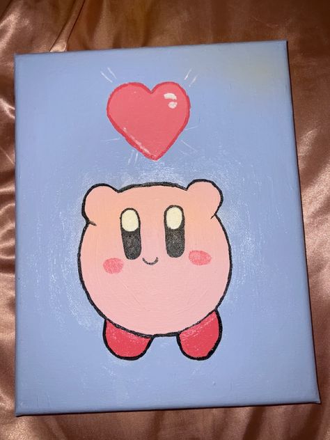 Mini Canvas Art Hello Kitty, Mario Canvas Painting Easy, Beginner Painting Ideas Easy Simple On Paper, Kirby Painting Canvas, Mario Painting Canvases, What To Paint On Canvas Easy, Kawaii Paintings On Canvas, Anime Paintings Canvases, Mario Smash