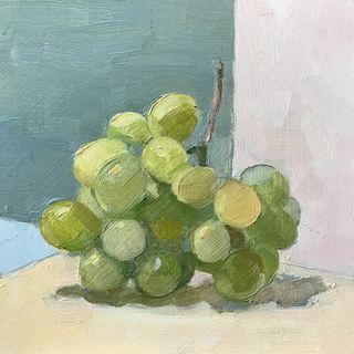 Grape Drawing, Grape Painting, Baby Painting, Oil Pastel Art, Fruit Painting, Aesthetic Painting, Fruit Art, Green Art, Pastel Art